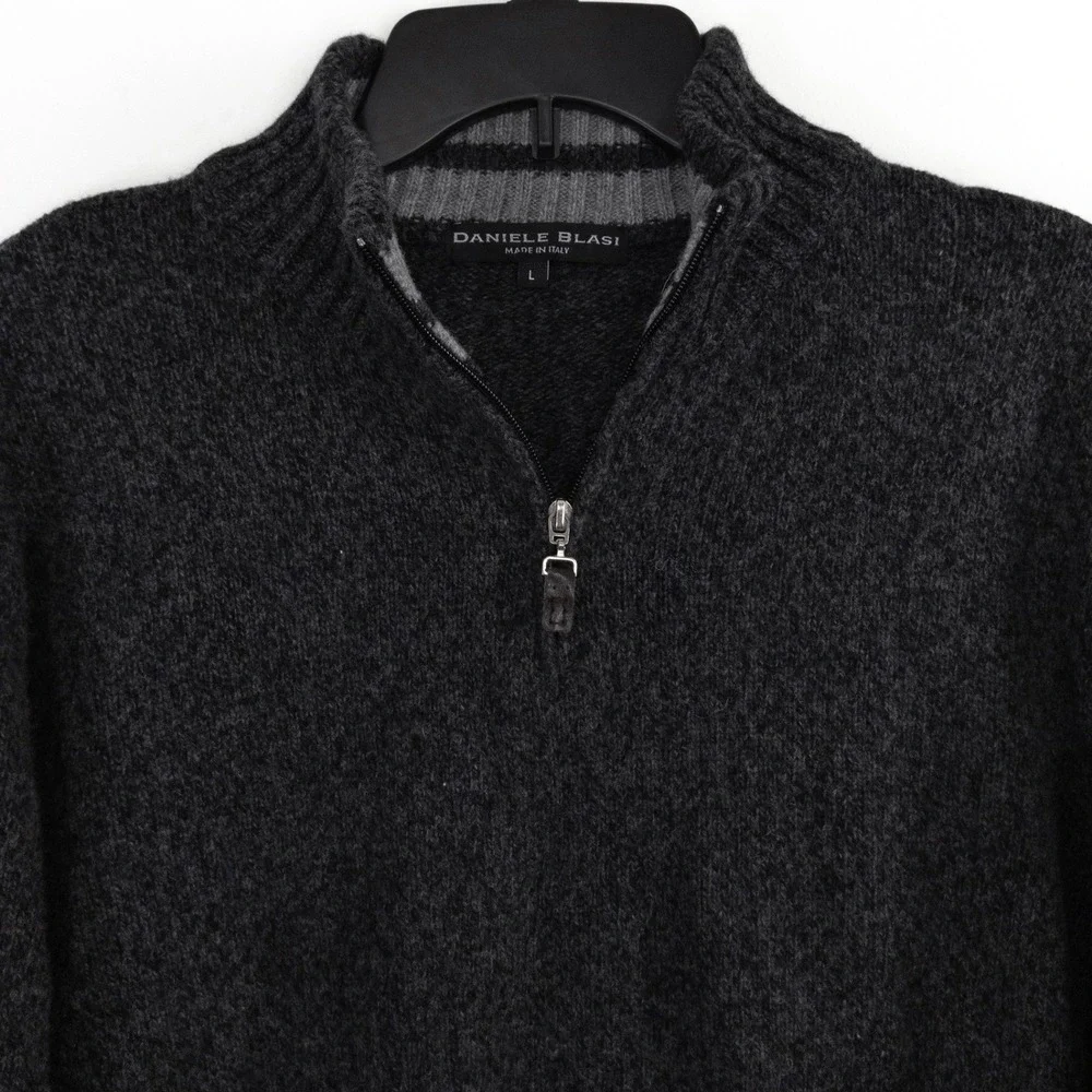 Daniele Blasi Men's Large Wool Quarter Zip Sweater Charcoal Grey Made in Italy